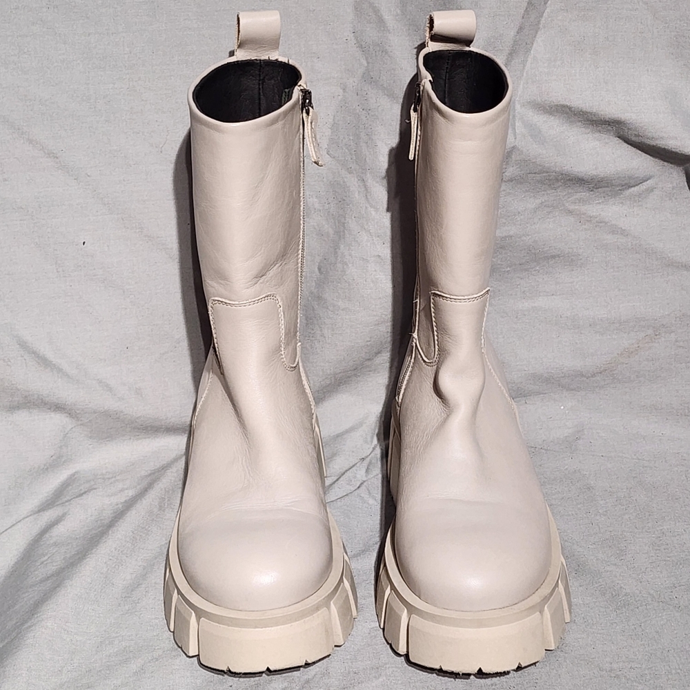 MARC O'POLO Gray Leather Mid-Calf Boots with Chunky Platform Soles, size 38 - Picture 5 of 11